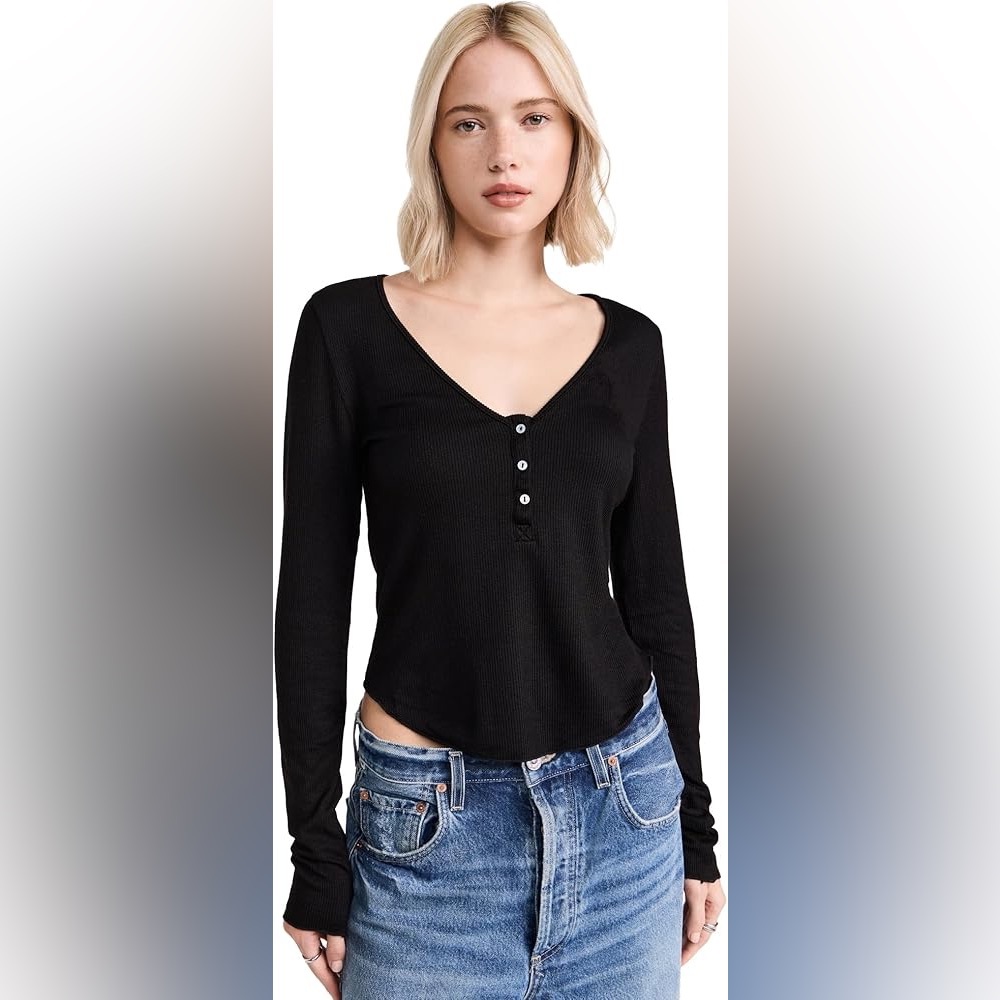 Free people keep it basic black ribbed tee - Picture 2 of 8